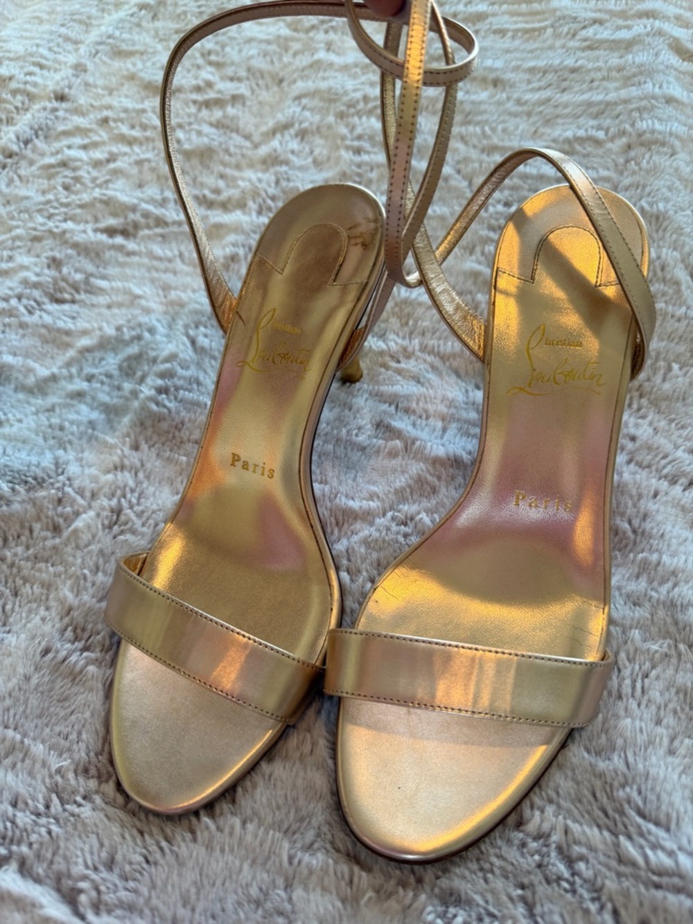 Christian Louboutin 85mm MascaSandal Leather Leche / Gold Sandal Size 39 - Picture 4 of 7